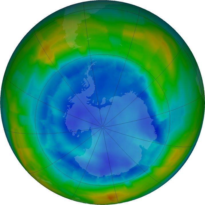 Antarctic ozone map for 16 August 2011